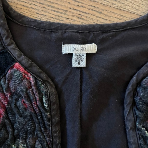 Ecote Urban Outfitters Quilted Floral Velvet Trim Open Front Jacket Small Black - Picture 2 of 6